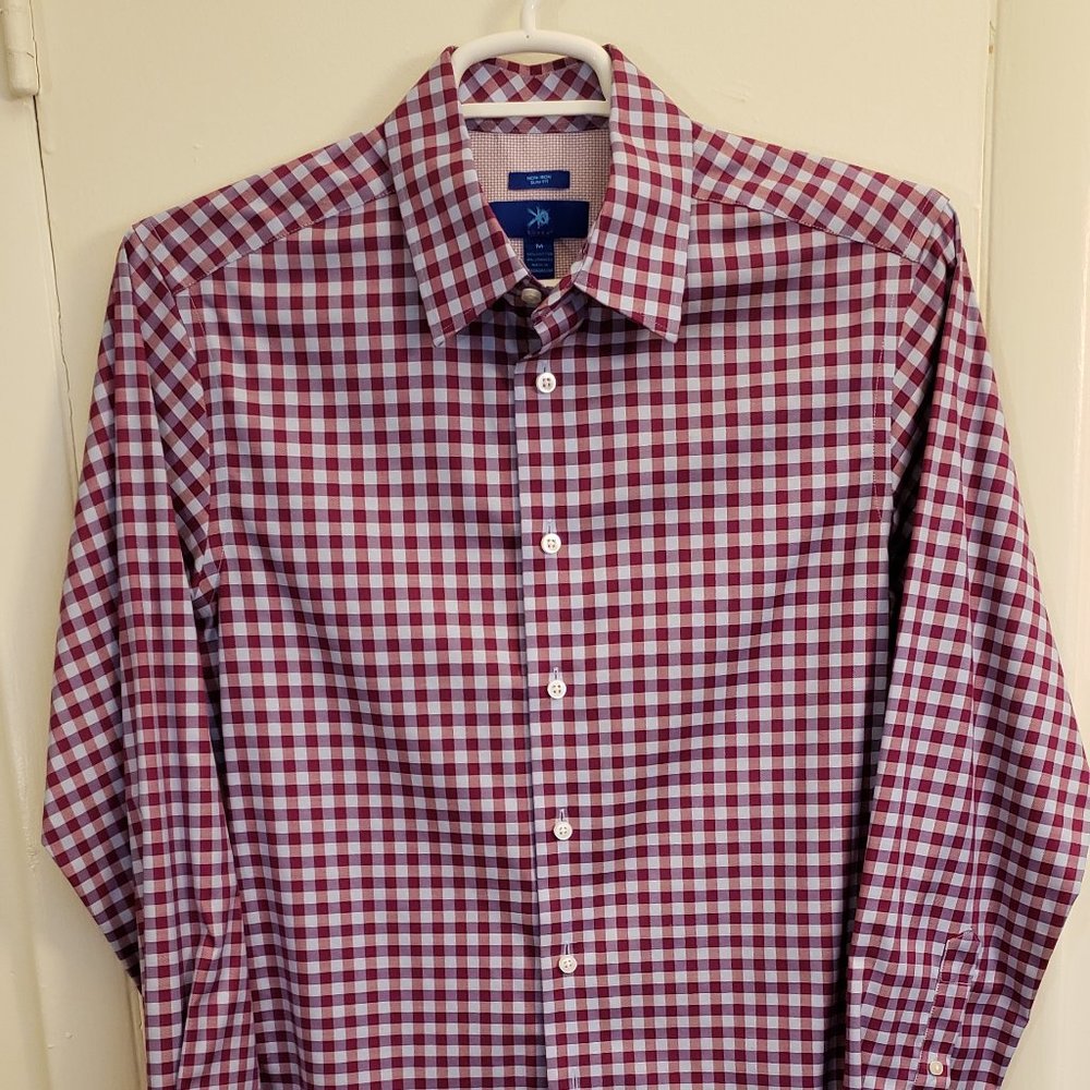 Egara Long Sleeve Slim-fit Dress Shirt Light Blue/Dark Red Size M